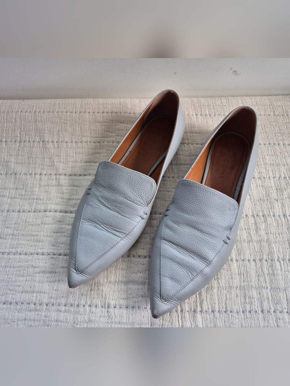 M.Gemi Italian Leather Point Toe Flats In Grey Size 40.5  9.5